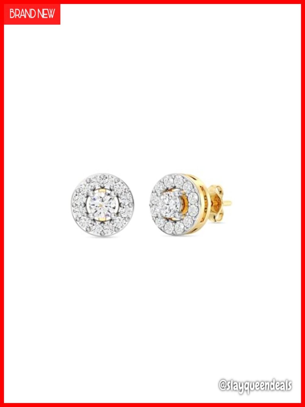 Lab Grown Diamond Halo Stud Earrings Gold Plated Sterling Silver